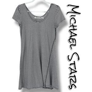 Michael Stars Brown White Stripe Asymmetrical Panel Dress Womens Size Small